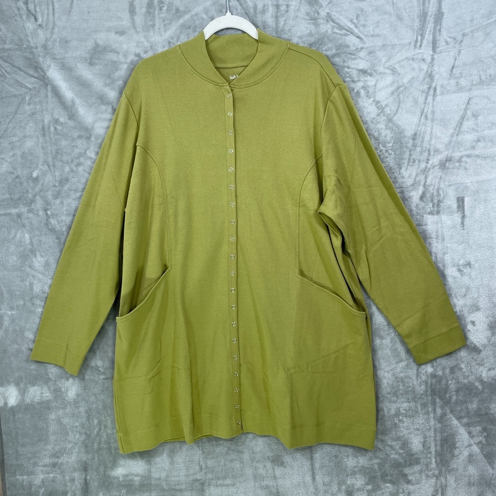 Soft Surroundings Cotton Cardigan Womens 2X  Snap Button Green Coastal Boho NWOT